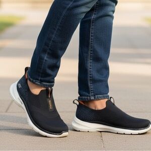 Skechers Black and Orange Slip-on Sneakers